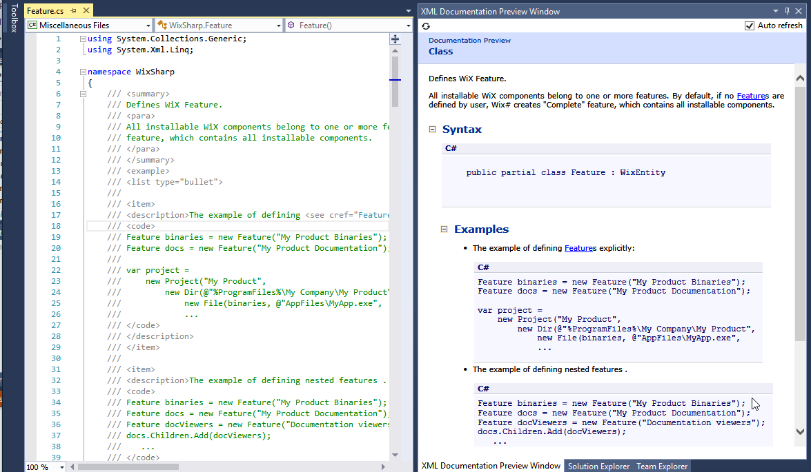 Source code c projects. XML комментарии. Code documentation. Code-features. Visual Studio XML by comments.